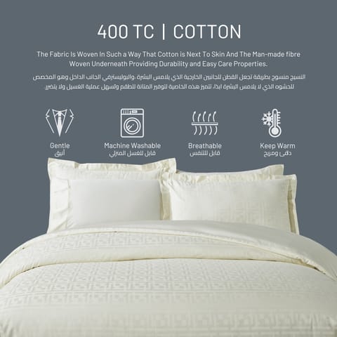 Cotton Duvet Set 7-Pcs King Size All Season Hotel Style Bedding Set With Zipper Closure Bed Quilt Cover and Corner Ties, Ivory