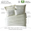 Cotton Duvet Set 6-Pcs Double Size 400TCHotel Style All Season Bedding Set With Zipper Closure, Bed Quilt Cover/Duvet Cover, and Corner Ties,Cream