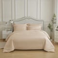 Duvet Set 6-Pcs Double Size All Season Premium Solid  Bedding Set With Zipper Closure Bed Duvet Covers  and Corner Ties, French Oak