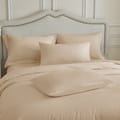 Duvet Set 6-Pcs Double Size All Season Premium Solid  Bedding Set With Zipper Closure Bed Duvet Covers  and Corner Ties, French Oak