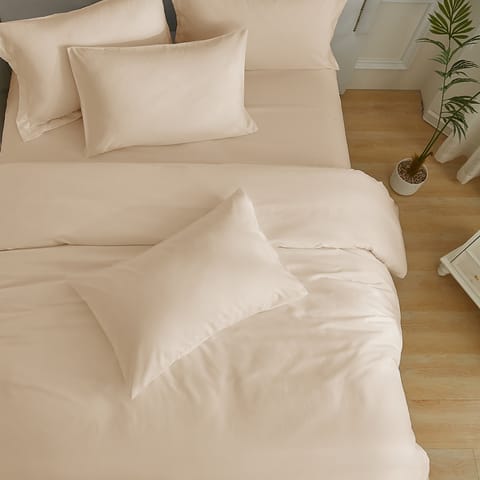 Duvet Set 4-Pcs Double Size Ruffled Super Soft Solid Comforter Cover Without Filler, Withe hidden Zipper Closure and Corner Ties,Beige