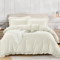 Duvet Set 3-Pcs Single Size Ruffled  Super Soft Solid Comforter Cover Without Filler, Withe hidden Zipper Closure and Corner Ties, Ivory