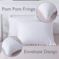 Duvet Set 3-Pcs Single Size Pom Pom Super Soft Solid Comforter Cover Without Filler, Withe hidden Zipper Closure and Corner Ties, White