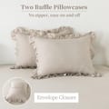 Duvet Set 4-Pcs Double Size Ruffled Super Soft Solid Comforter Cover Without Filler, Withe hidden Zipper Closure and Corner Ties,Beige