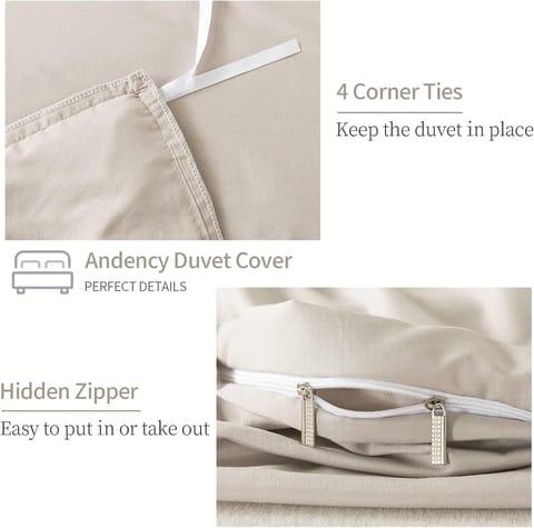 Duvet Set 3-Pcs Single Size Pom Pom Super Soft Solid Comforter Cover Without Filler, Withe hidden Zipper Closure and Corner Ties, Beige