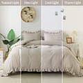 Duvet Set 4-Pcs Double Size Ruffled Super Soft Solid Comforter Cover Without Filler, Withe hidden Zipper Closure and Corner Ties,Beige