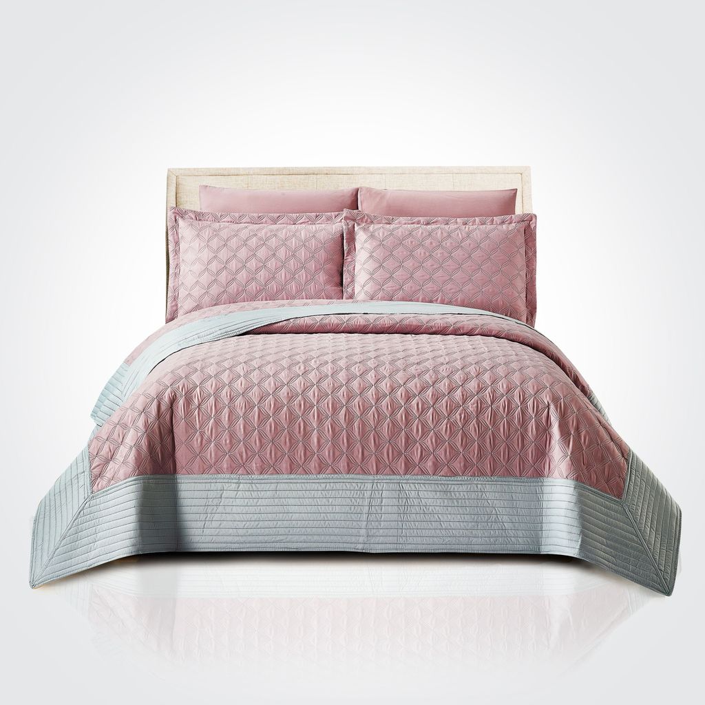 6-Piece Quilt Set Lightweight Bedspread For All Season Microfiber Lilac / Grey King