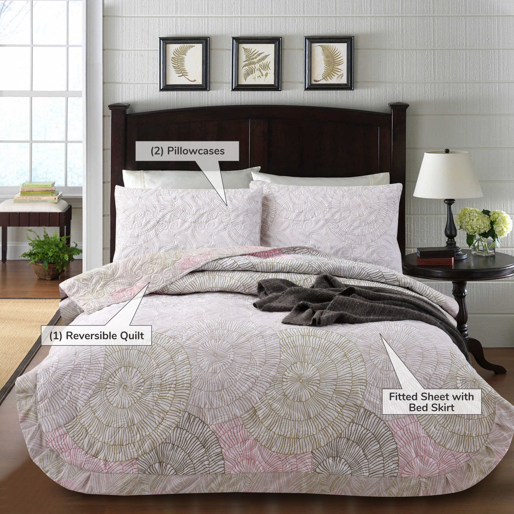 SwarmPattern Ultrasonic Embroidered Quilt Set 4-Piece Twin