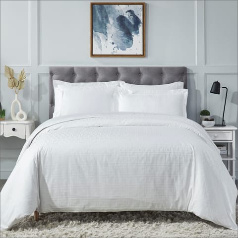 Cotton Duvet Set 6-Pcs Double Size 400TCHotel Style All Season Bedding Set With Zipper Closure, Bed Quilt Cover/Duvet Cover, and Corner Ties,Cream