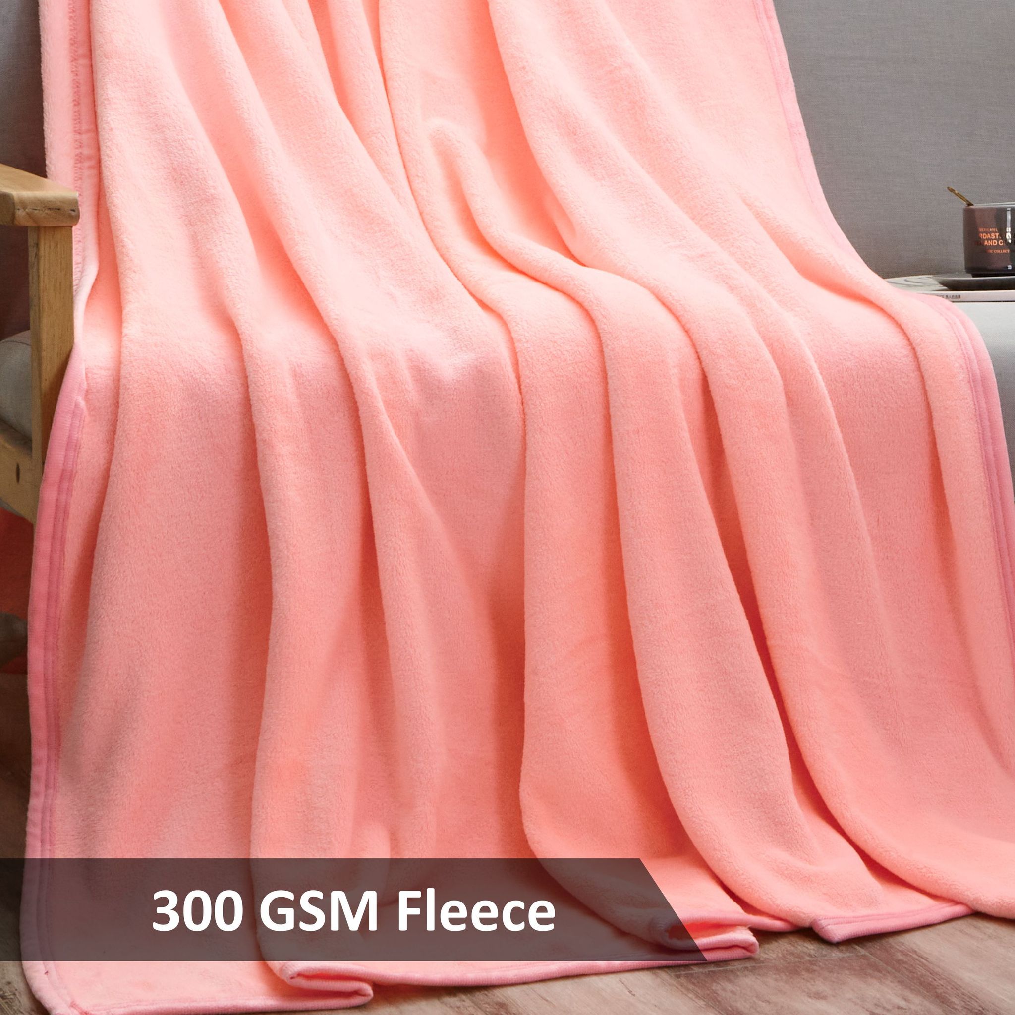 Fleece Blanket King Size,300GSM Soft and Cozy Lightweight Velvet Blanket Ideal For Couch, Bed, Travel, Camping ,Light Peach