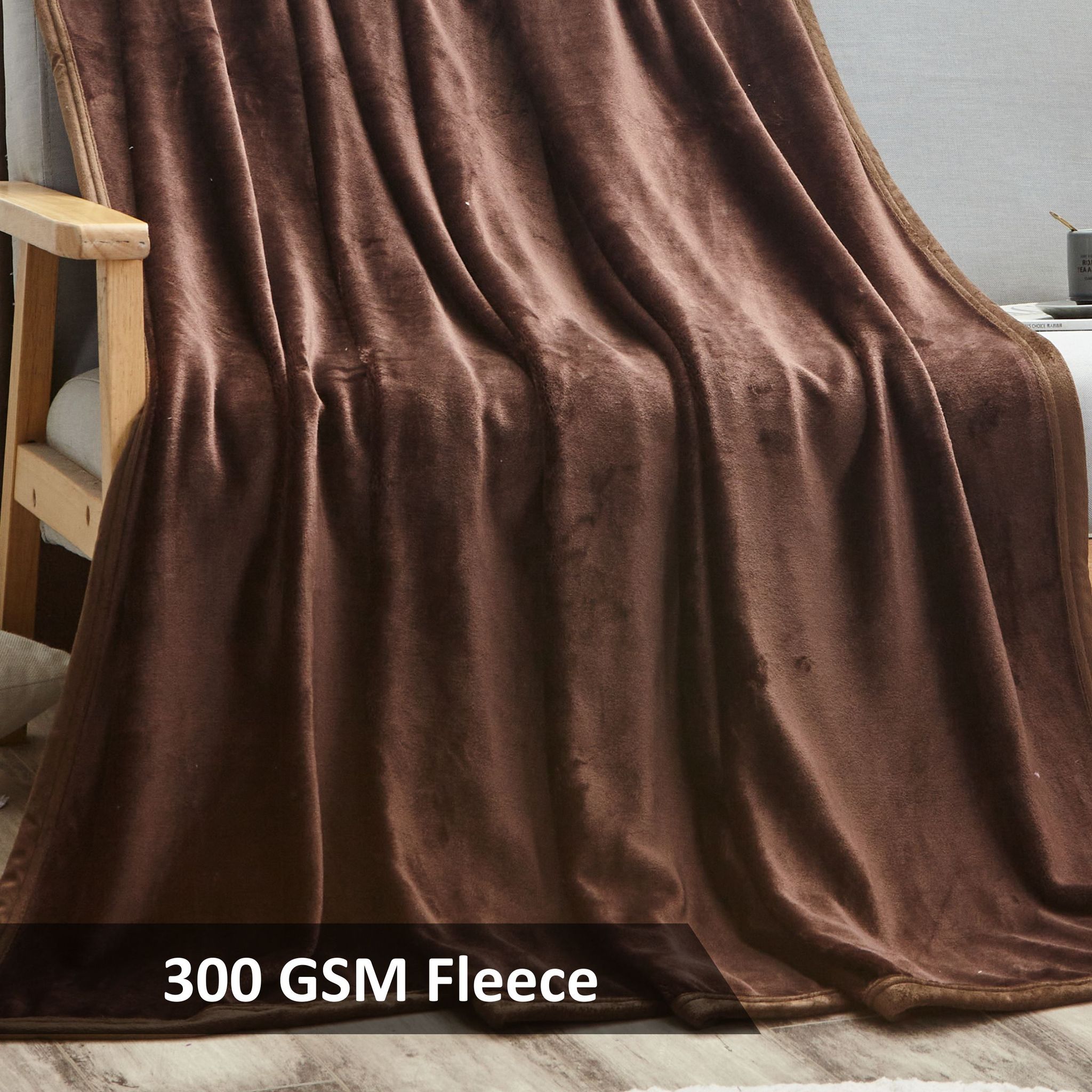 Fleece Blanket King Size,300GSM Soft and Cozy Lightweight Velvet Blanket Ideal For Couch, Bed, Travel, Camping , Light Brown