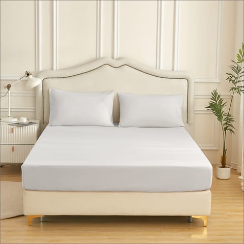 Bedding Fitted Sheet: 3-Pcs King Size Solid Sheet With Pillowcases Set and Soft-Silky 30 Cm Extra Deep Brushed Microfiber Cooling Bed Sheet , Tan