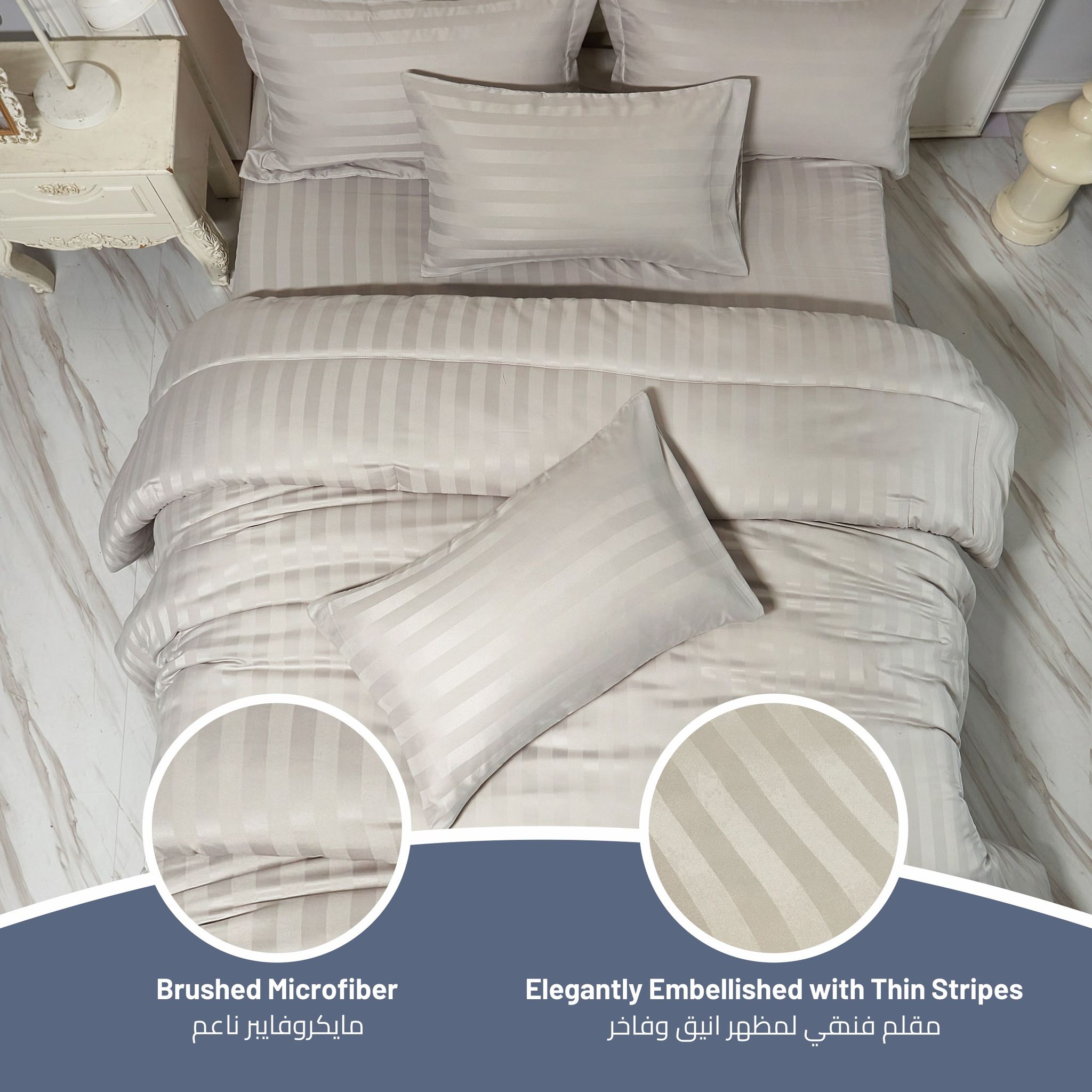 Comforter Set 4-Pcs Single Size Bedding Set Damask Striped Pattern Hotel Style With Down Alternative Microfiber Filling, Ansonia