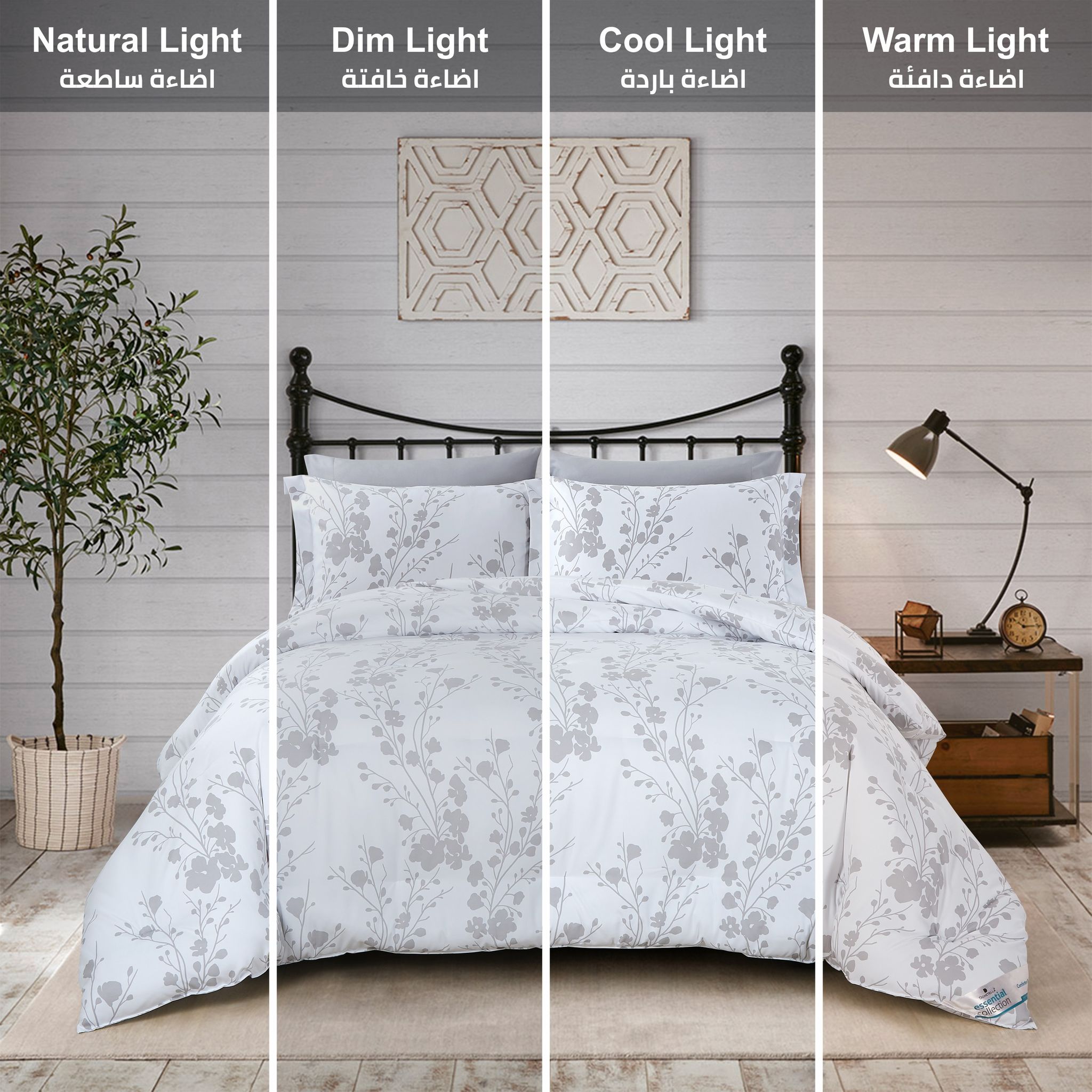 Printed Comforter Set 6-Pcs King Size Lightweight All Season Double Bed Bedding Set With Down Alternative Filling,White Silver
