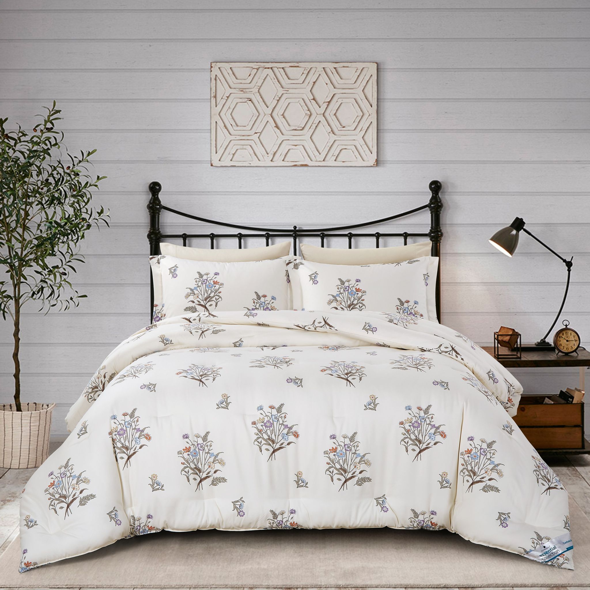 Printed Comforter Set 6-Pcs King Size Lightweight All Season Double Bed Bedding Set With Down Alternative Filling,White Silver
