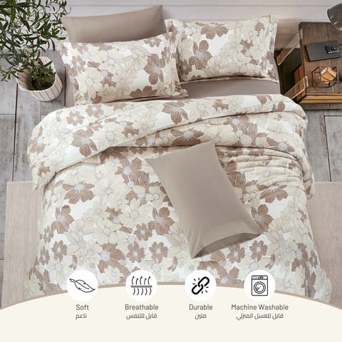 Printed Comforter Set 4-Pcs Single Size Reversible Single Bed Comforter Set With Super-Soft Down Alterntaive Filing,Soft Peach