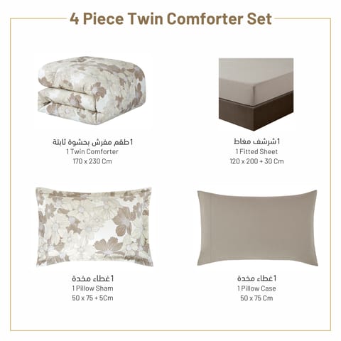 Printed Comforter Set 4-Pcs Single Size Reversible Single Bed Comforter Set With Super-Soft Down Alterntaive Filing,Soft Peach