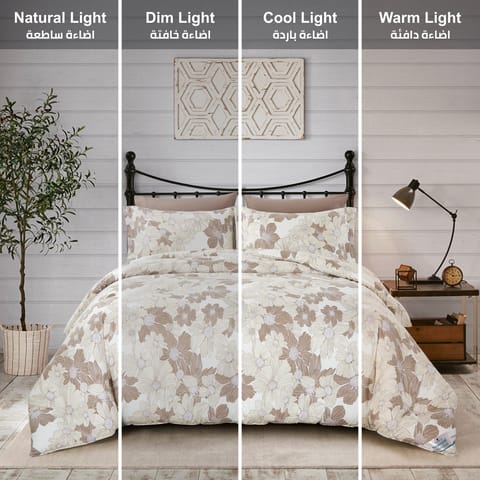 Printed Comforter Set 4-Pcs Single Size Reversible Single Bed Comforter Set With Super-Soft Down Alterntaive Filing,Soft Peach
