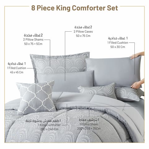 Bedding Comforter Set 8-Pcs King Size Solid Yarn Dyed Bed Set , Linen