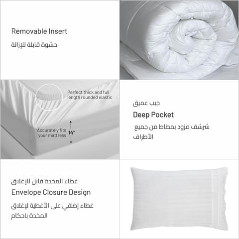 Hotel Comforter 6 Pcs Set, King Size 260 x 240 Cms , Plain Squares Box Quilting , White, Microfiber