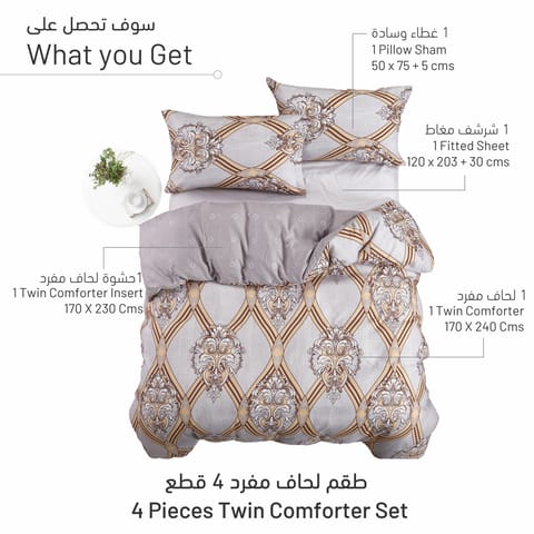 Printed Comforter Set 4-Pcs Single Size All Season Decorated Reversible Single Bed Comforter Set With Super-Soft Down Alterntaive Filing,Green White