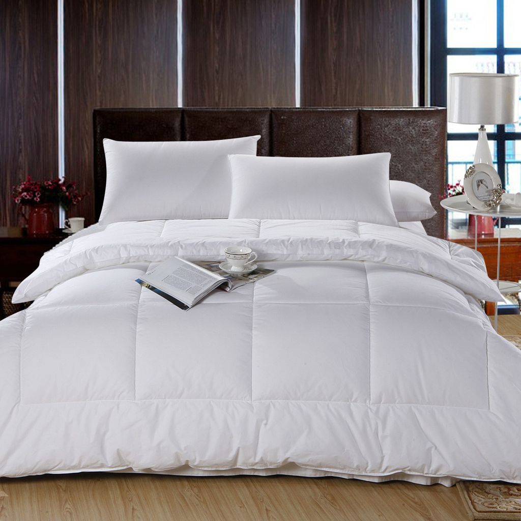 Hotel Comforter 6 Pcs Set, King Size 260 x 240 Cms , Plain Squares Box Quilting , White, Microfiber