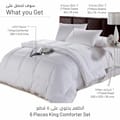 Hotel Comforter 6 Pcs Set, King Size 260 x 240 Cms , Plain Squares Box Quilting , White, Microfiber