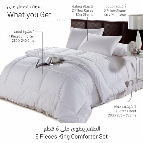 Printed Comforter Set 6-Pcs King Size All Season Decorated Reversible Double Bed Comforter Set With Super-Soft Down Alterntaive Filing,Silver