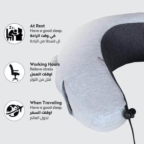 Luxury Travel Pillow with Ear Plugs, Eye Mask and Mesh Bag Memory Foam Black 28x25x13cm