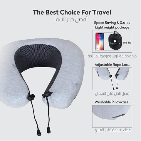 Luxury Travel Pillow with Ear Plugs, Eye Mask and Mesh Bag Memory Foam Black 28x25x13cm