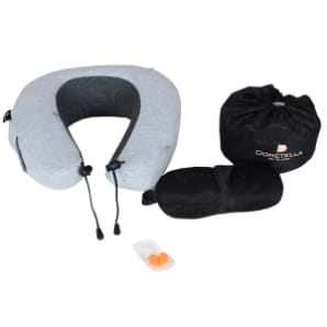 Luxury Travel Pillow with Ear Plugs, Eye Mask and Mesh Bag Memory Foam Gray28x25x13cm