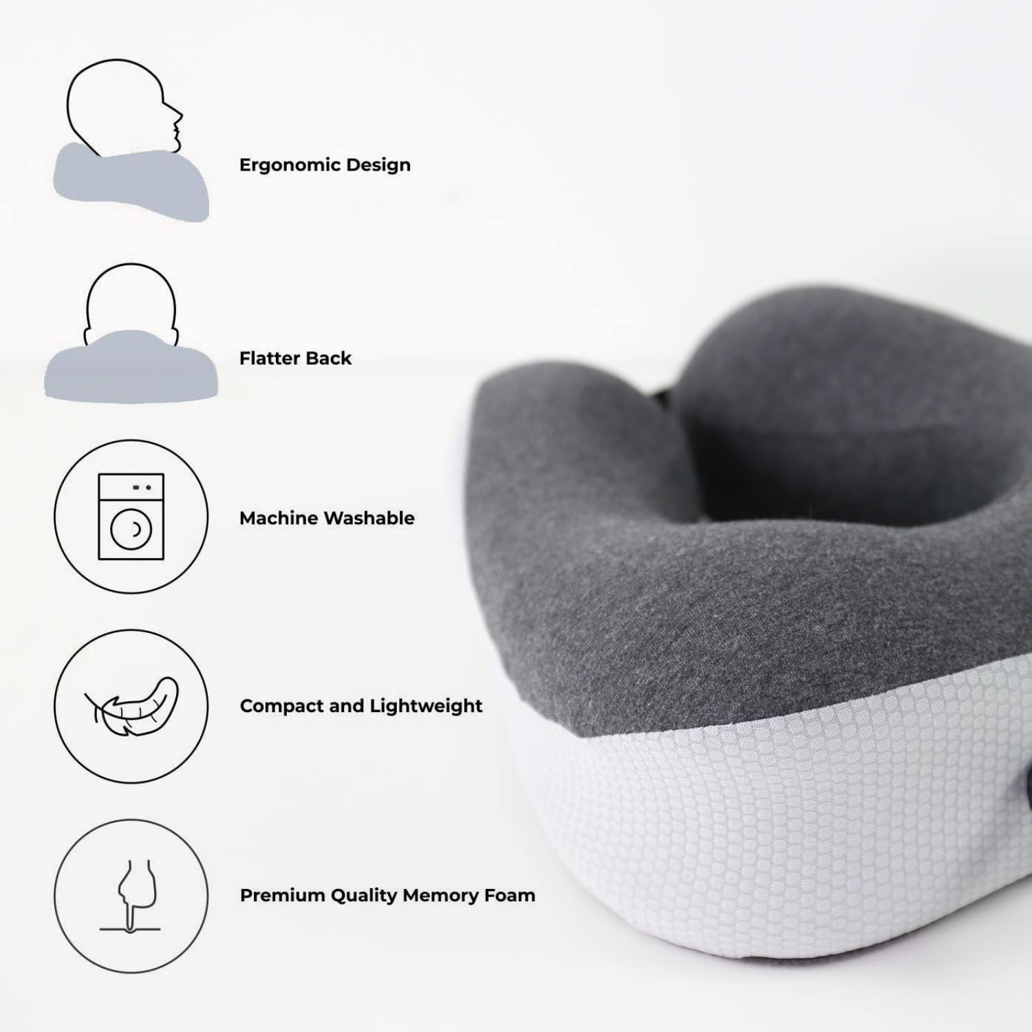 Travel Pillow With Ear Plugs And Eye Mask Memory Foam Gray/Black 28x25x13cm