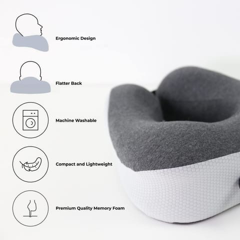 Luxury Travel Pillow with Ear Plugs, Eye Mask and Mesh Bag Memory Foam Black 28x25x13cm