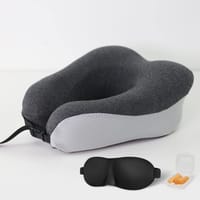 Travel Pillow With Ear Plugs And Eye Mask Memory Foam Gray/Black 28x25x13cm