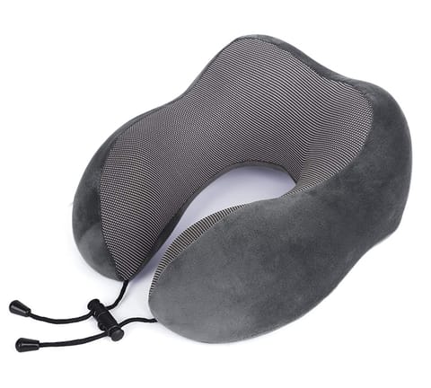 Luxury Travel Pillow with Ear Plugs, Eye Mask and Mesh Bag Memory Foam Dark Gray 28x25x13cm
