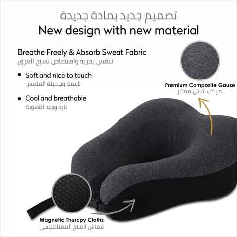 Luxury Travel Pillow with Ear Plugs, Eye Mask and Mesh Bag Memory Foam Black 28x25x13cm