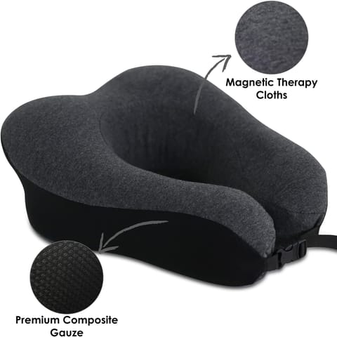 Luxury Travel Pillow with Ear Plugs, Eye Mask and Mesh Bag Memory Foam Black 28x25x13cm