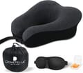 Travel Pillow With Ear Plugs And Eye Mask Memory Foam Gray/Black 28x25x13cm