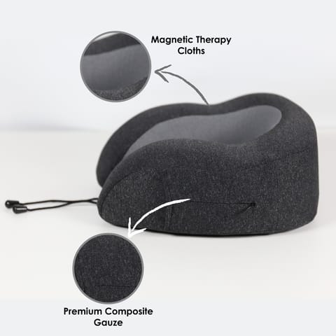 Travel Pillow With Ear Plugs And Eye Mask Memory Foam Gray/Black 28x25x13cm