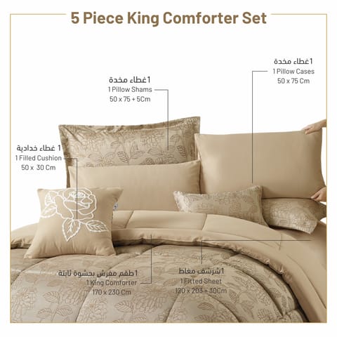 Bedding Comforter Set 8-Pcs King Size Solid Yarn Dyed Bed Set , Beige