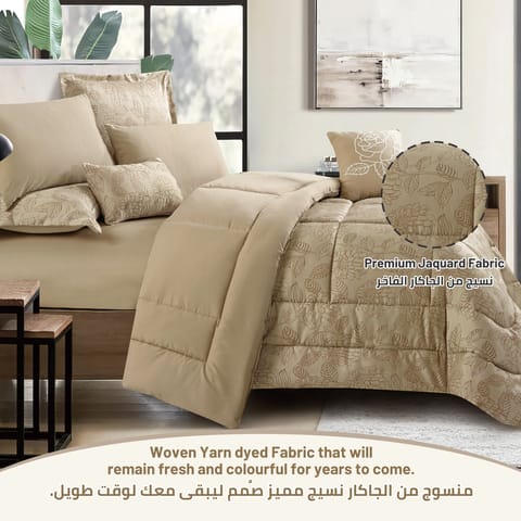 Bedding Comforter Set 8-Pcs King Size Solid Yarn Dyed Bed Set , Beige