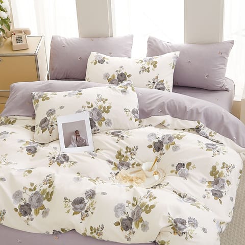 Printed Comforter Set 6-Pcs King Size All Season Decorated Reversible Double Bed Comforter Set With Super-Soft Down Alterntaive Filing,Dawn Pink