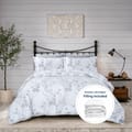 Printed Comforter Set 7-Pcs King Size 260 X 240 Cms All Season Double Bed Bedding Set With Removable Filler And Down Alternative Filling,White Silver