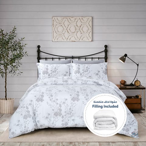 Printed Comforter Set 6-Pcs King Size All Season Decorated Reversible Double Bed Comforter Set With Super-Soft Down Alterntaive Filing,Silver