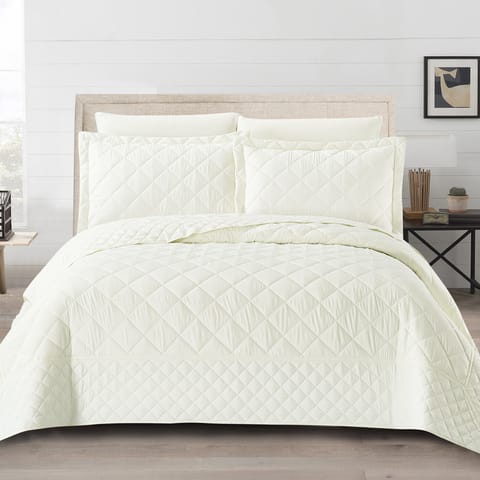 3-Piece Quilted Compressed Comforter Set  For All Season Microfiber Ivory Single Size.