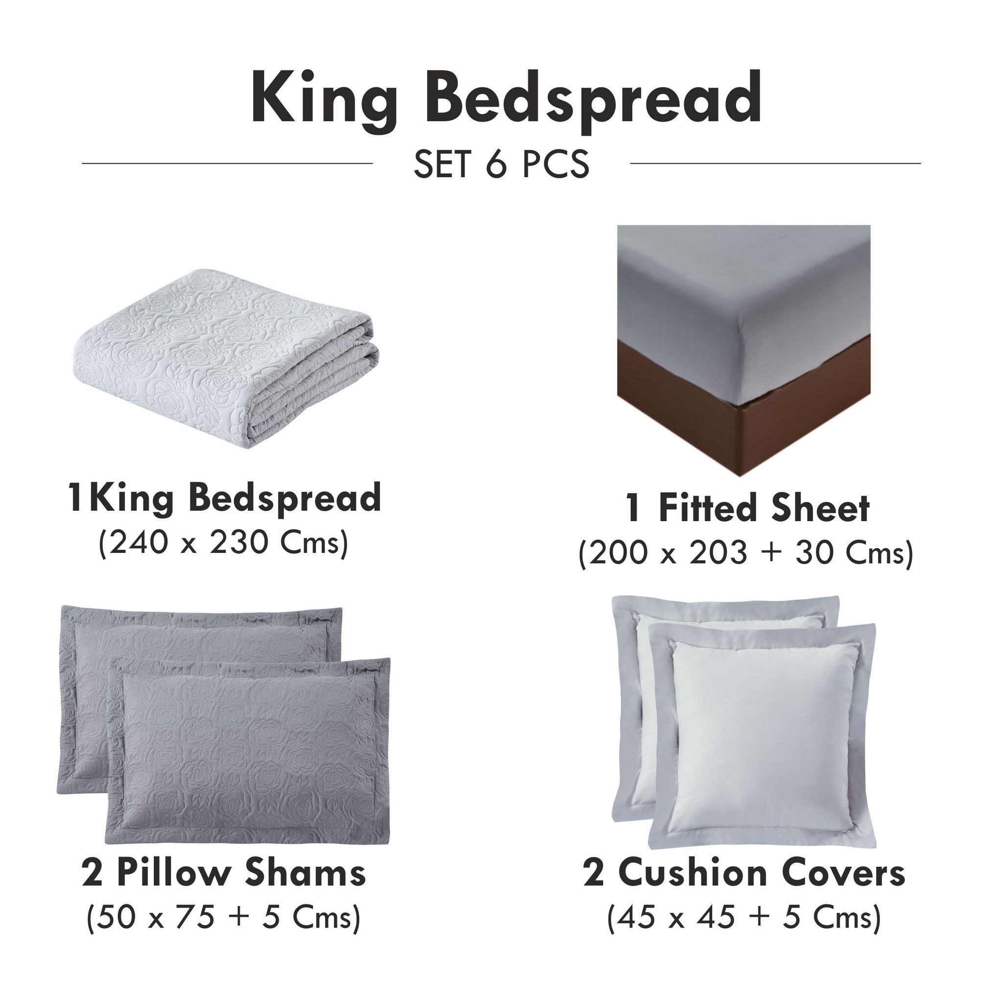 6-Piece Compressed Comforter Set Lightweight Bedspread For All Season - Microfiber Silver Grey - King Size 260x240 Cms
