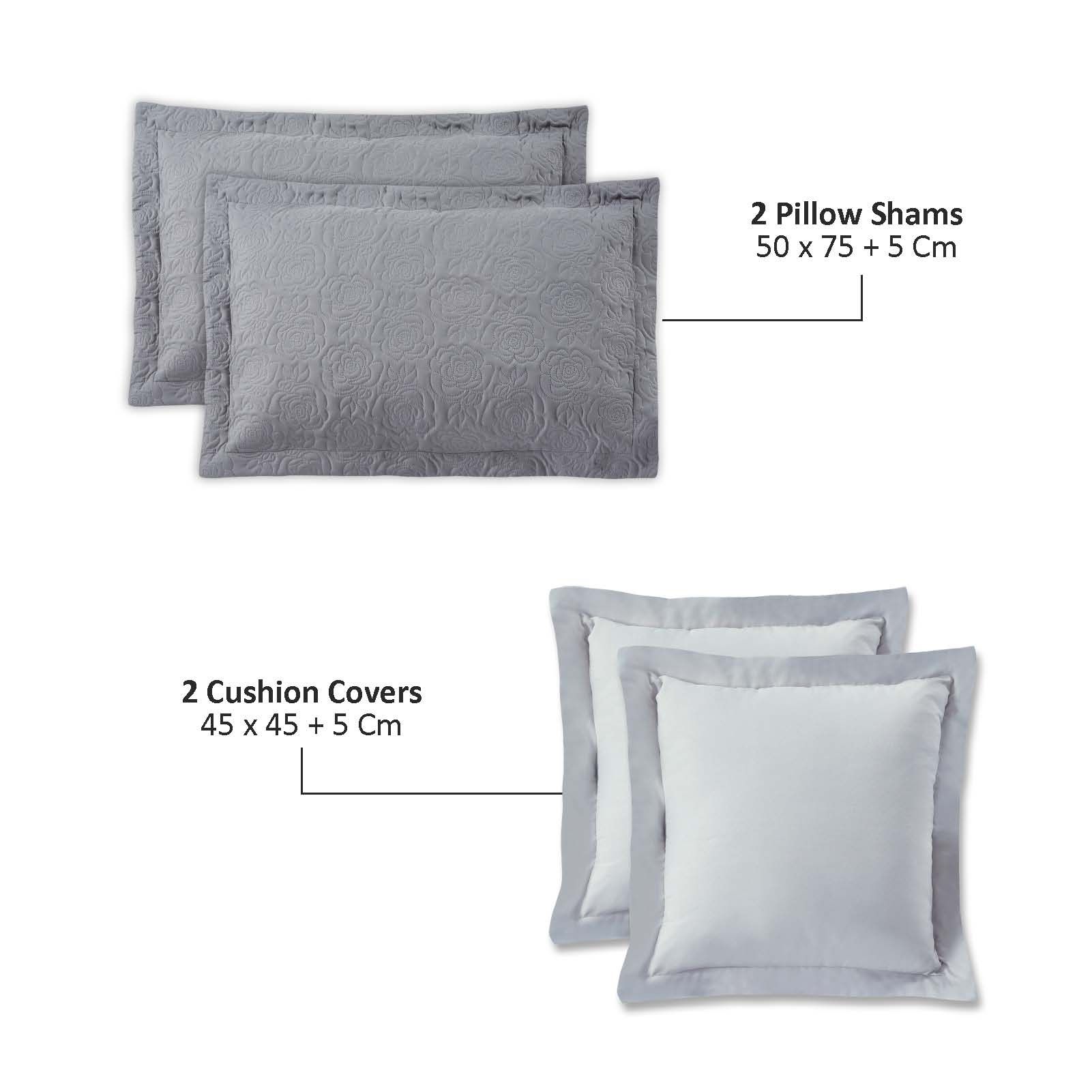 6-Piece Compressed Comforter Set Lightweight Bedspread For All Season - Microfiber Silver Grey - King Size 260x240 Cms