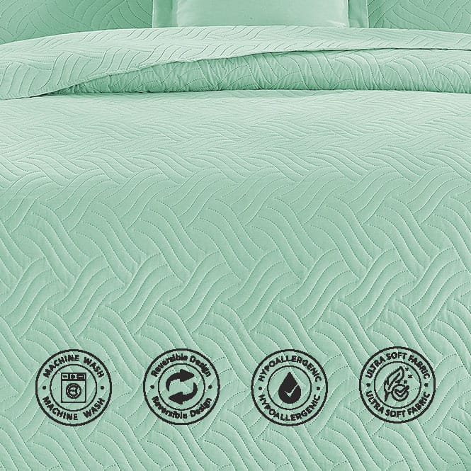 3-Piece Compressed Comforter Set Lightweight Bedspread For All Season - Microfiber Spa Mint -Single Size 170 x 230 Cms