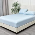 Bedding Fitted Sheet: 3-Pcs King Size Solid Sheet With Pillowcases Set and Soft-Silky 30 Cm Extra Deep Brushed Microfiber Cooling Bed Sheet,Sky Blue