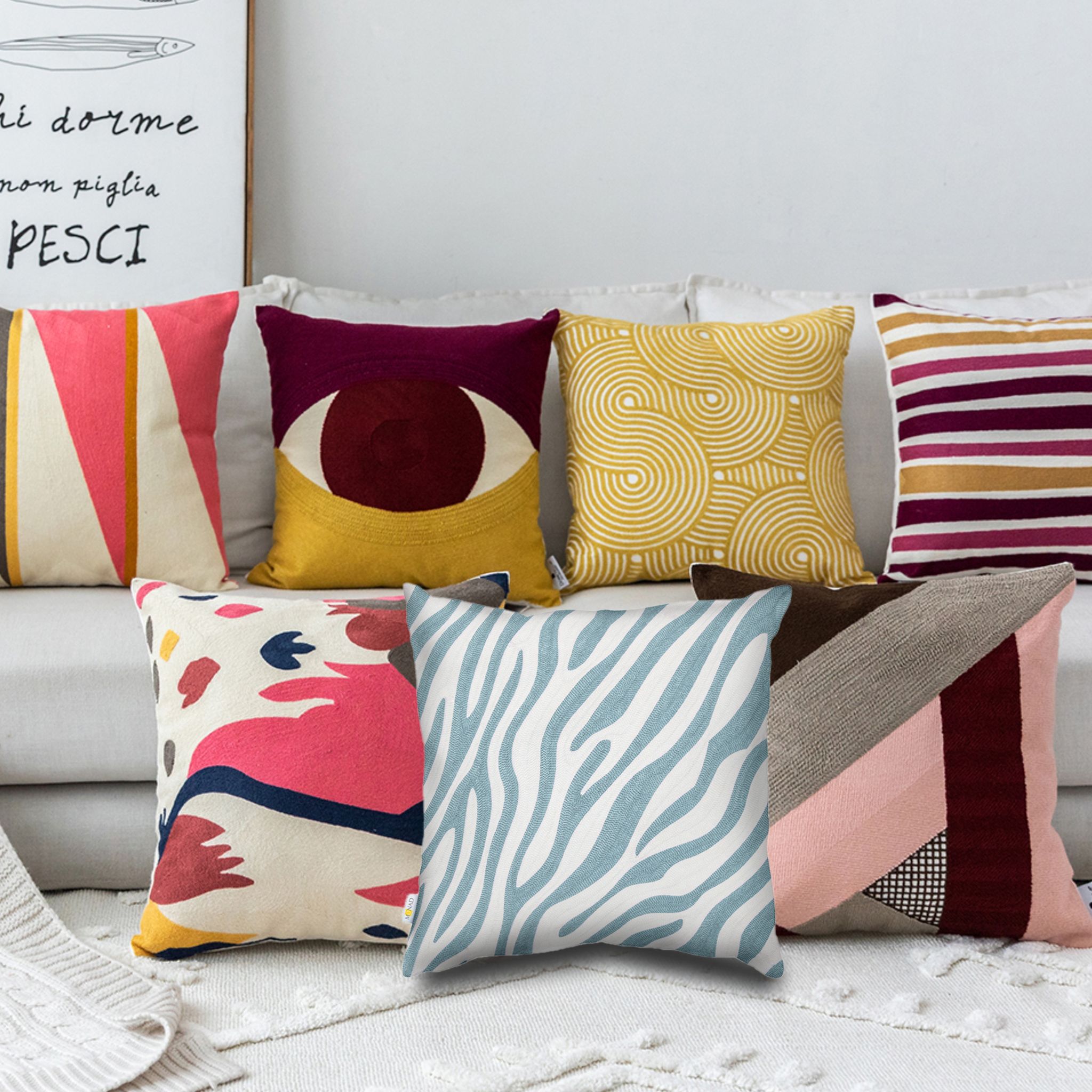 2-piece embroidered cushion cover (45x45 cm) without filler Blue